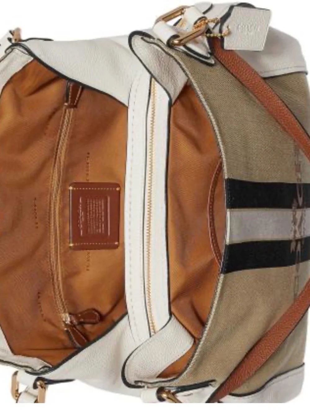 Coach Beige, White & Black Stripe Shoulder Bag